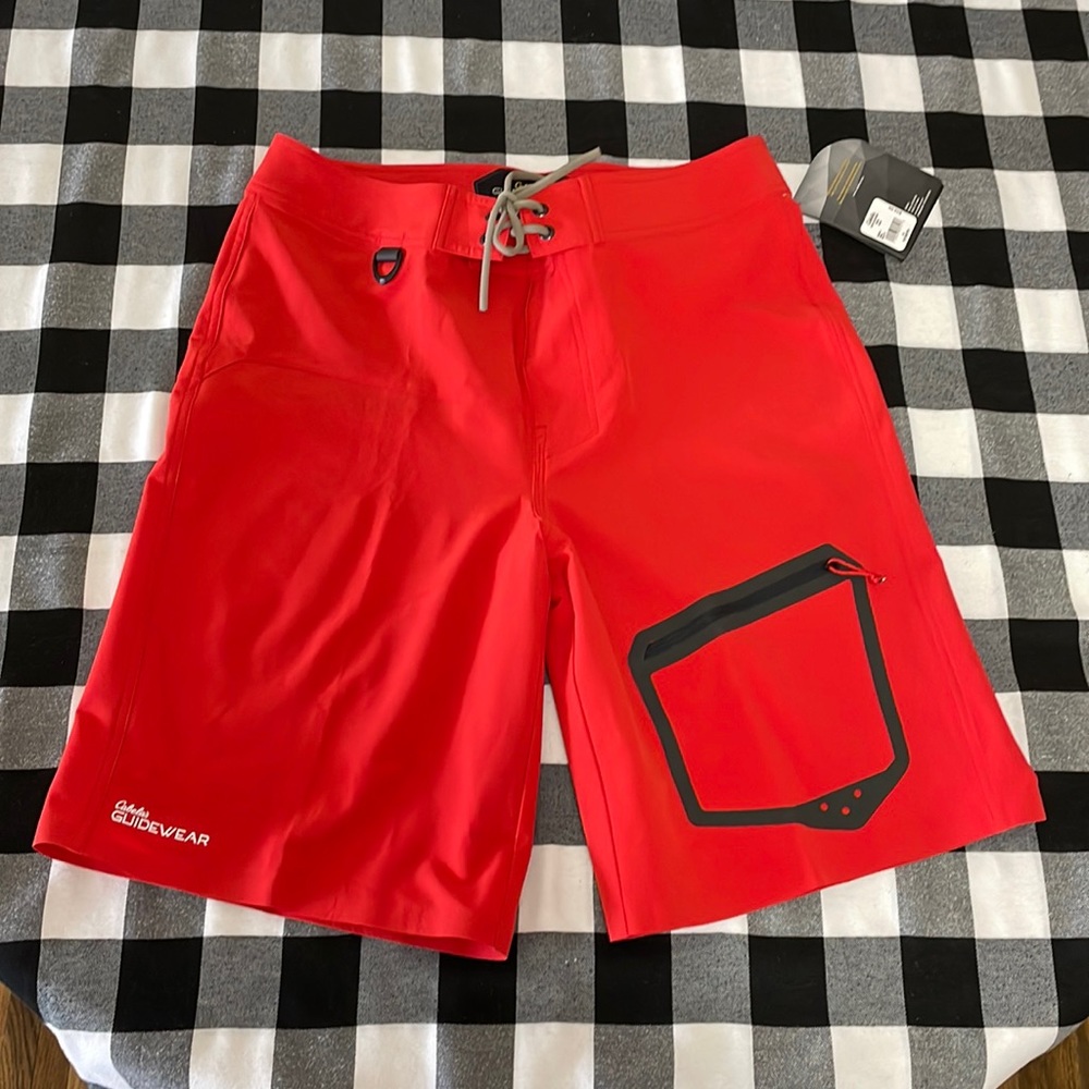 Cabela's Men's Guidewear Board Shorts Size 34 Repel Water Resistant Red Swimsuit